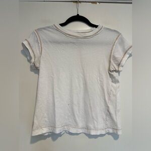 We The Free Sz: S White Minimalist Lightweight TShirt w/ Tan Exposed Stitching.